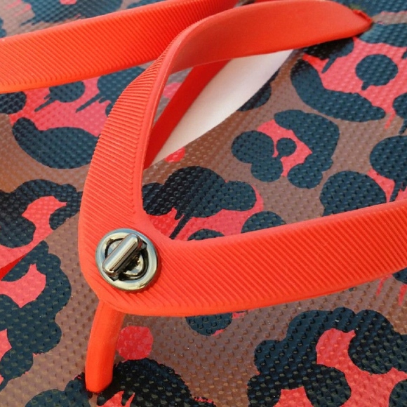 Coach Red Leopard Lock Flip Flops - Picture 2 of 5